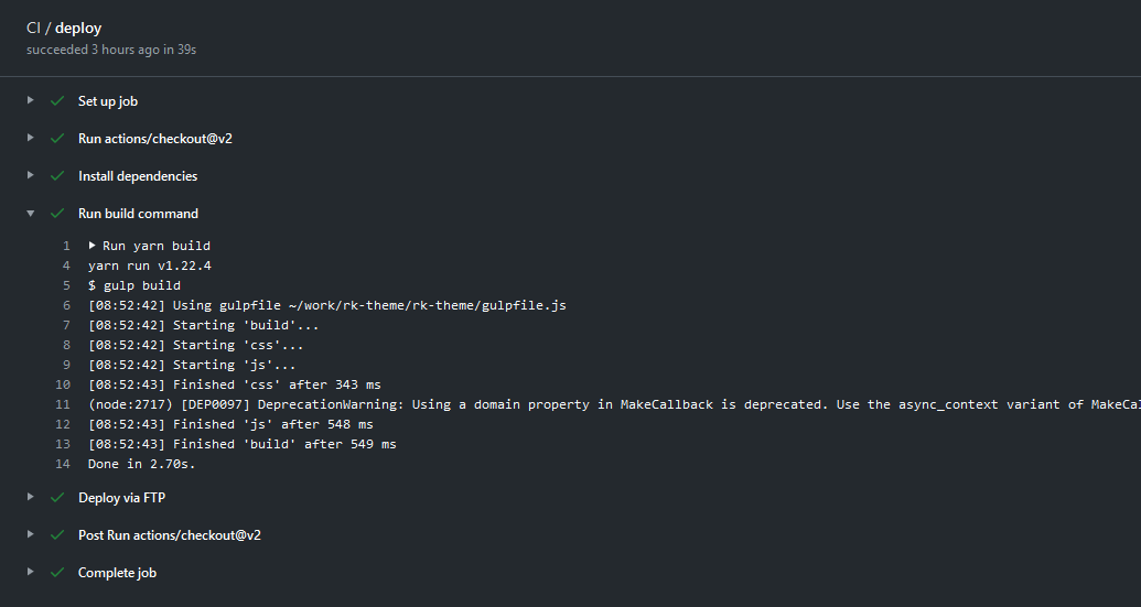 Screenshot of github actions interface