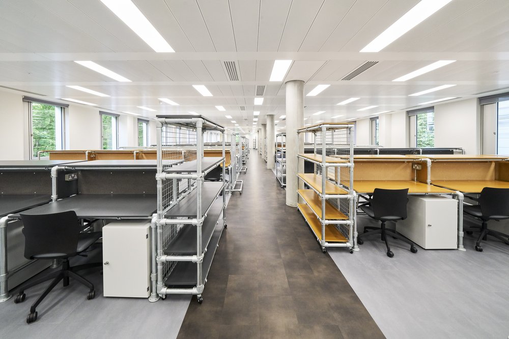 Photograph of office-like interior of RCA White City