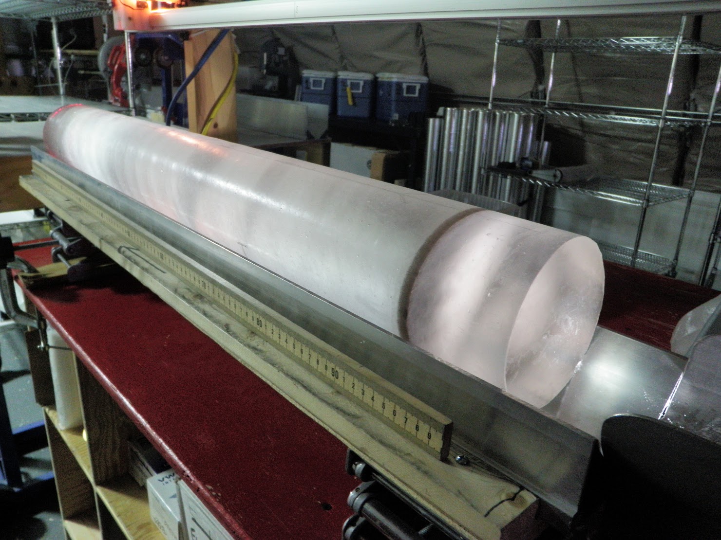 Ice core showing band of volcanic ash